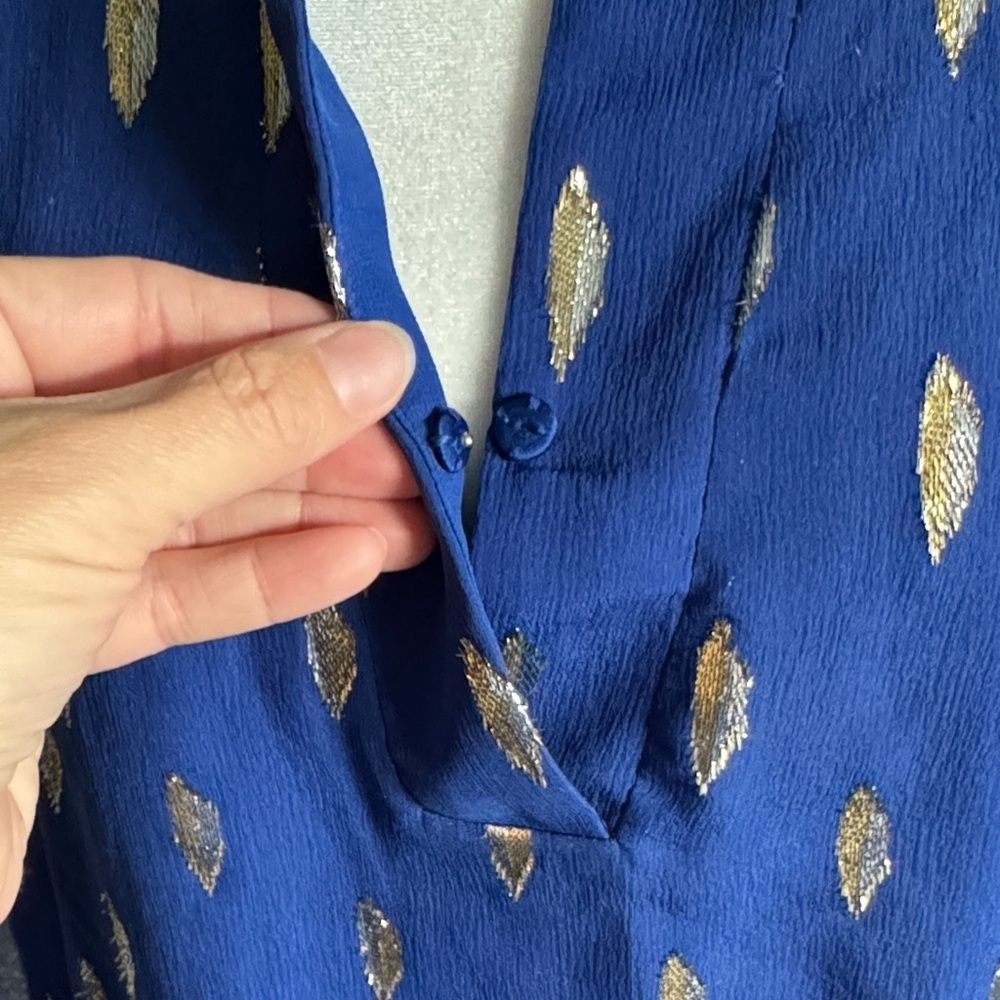 Lilly Pulitzer Royal Blue Blouse with Gold Leaf Pattern - Picture 4 of 16